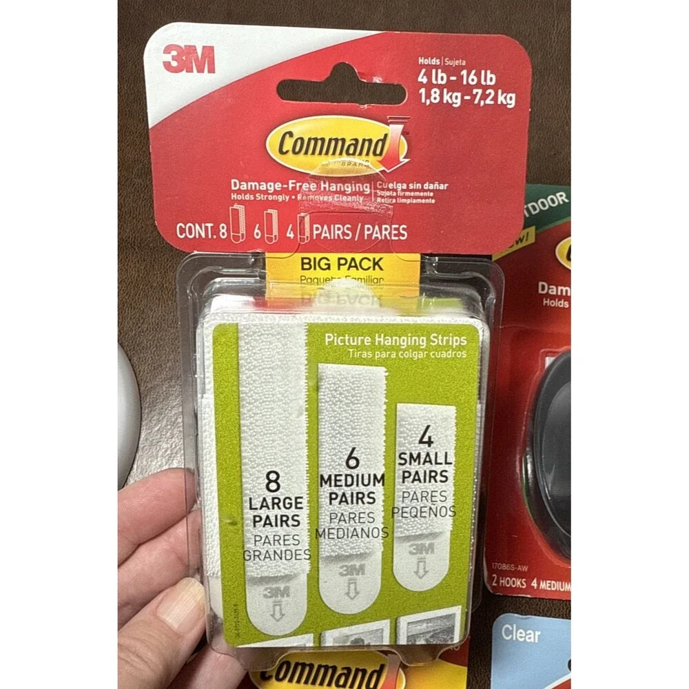 3M Command Hanging Hooks & Strips Assorted Variety 9 Packs Total